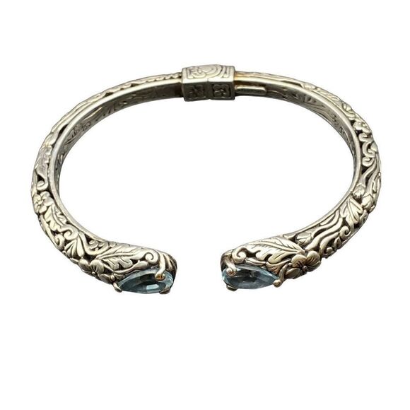 Annika Witt Vintage ATI ID Sterling Silver Blue Topaz Hinged Cuff Bracel… - Picture 6 of 13
